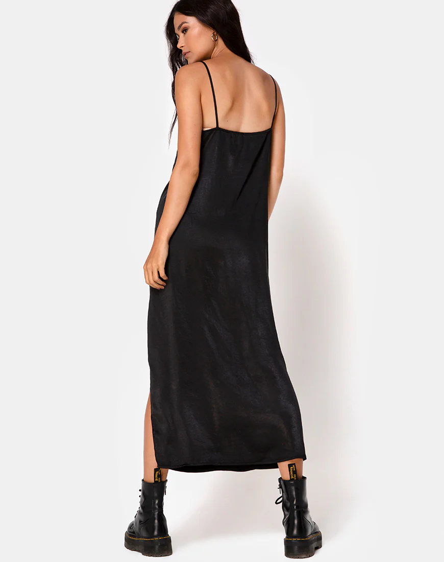 Batis Maxi Dress in Satin Black - Image 2