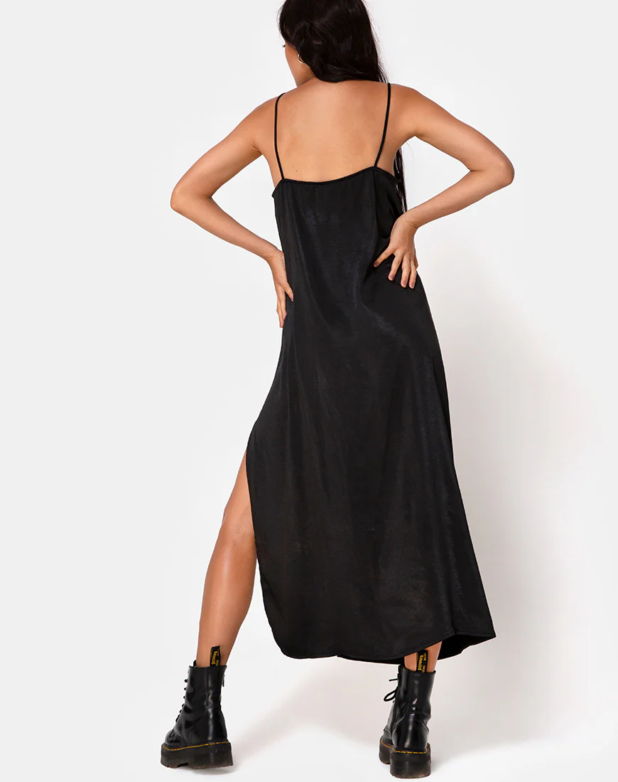 Batis Maxi Dress in Satin Black - Image 4