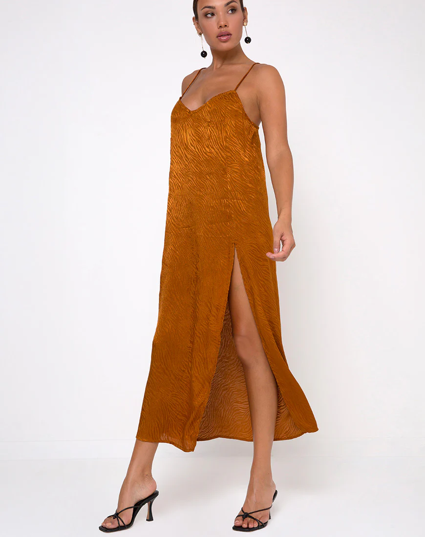 Batis Maxi Dress in Satin Zebra Golden Coral - Image 3