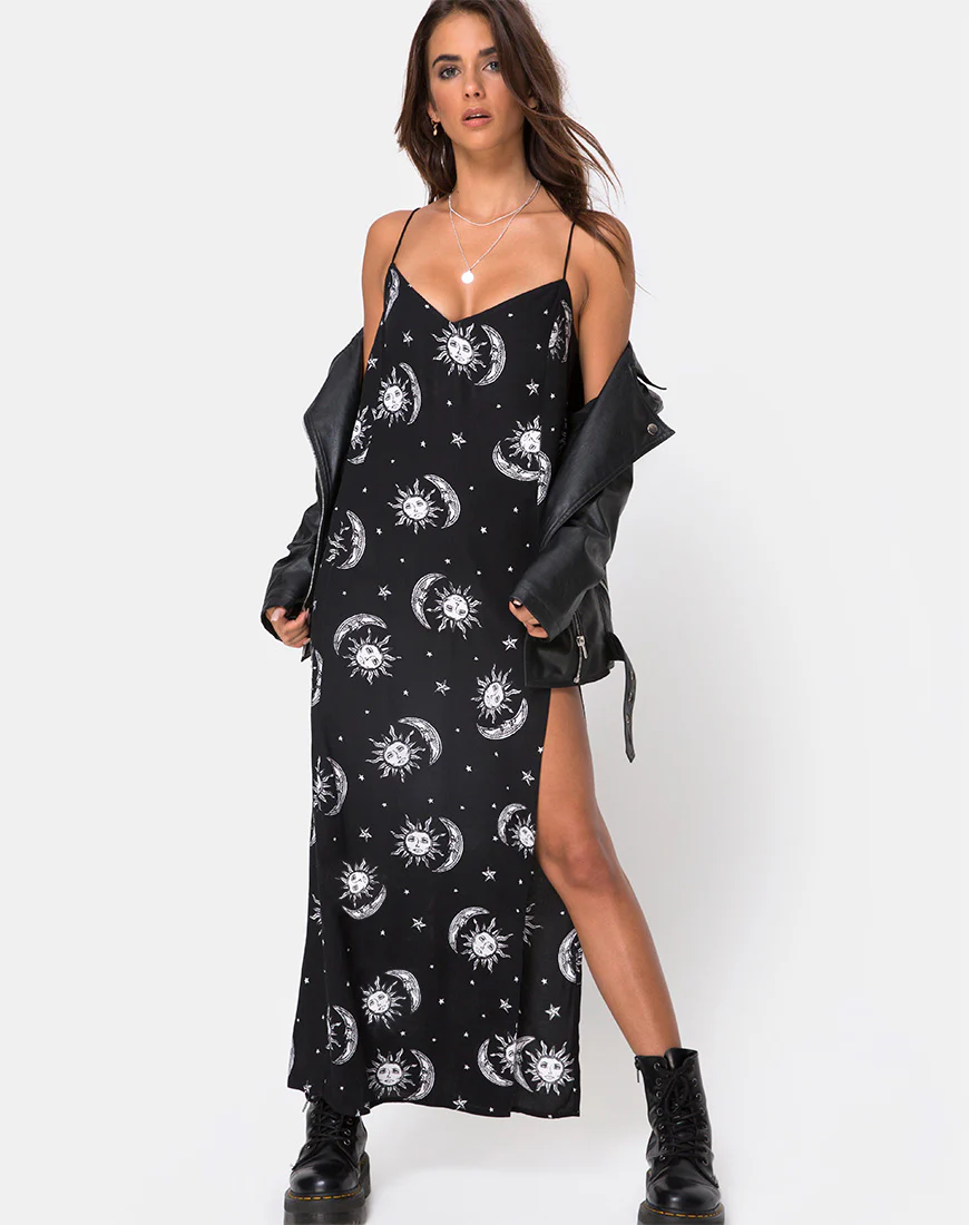 Batis Maxi Dress in Sun Moon Stars BW - Image 3