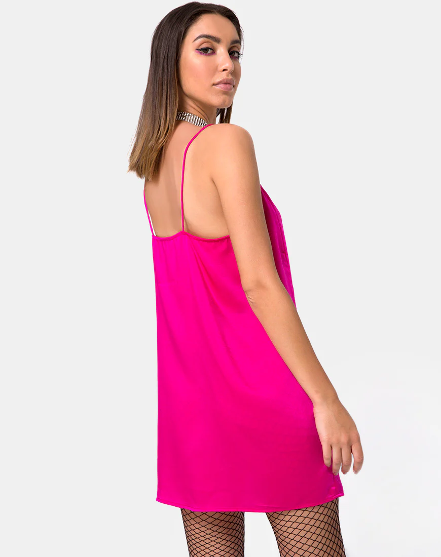 Batista Slip Dress in Fuchsia Satin Pink - Image 2