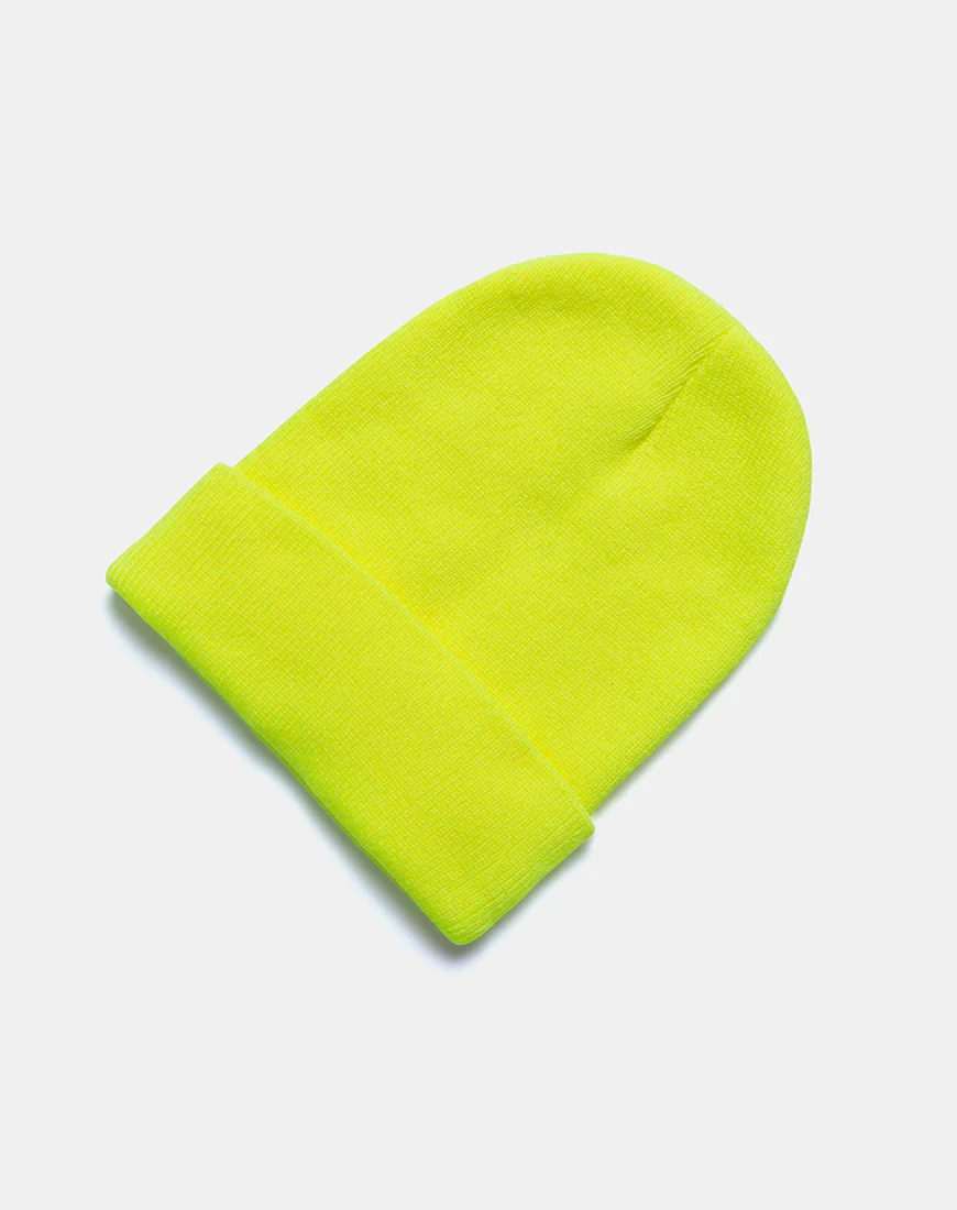 Beanie Hat in Highlighter Yellow - Image 5