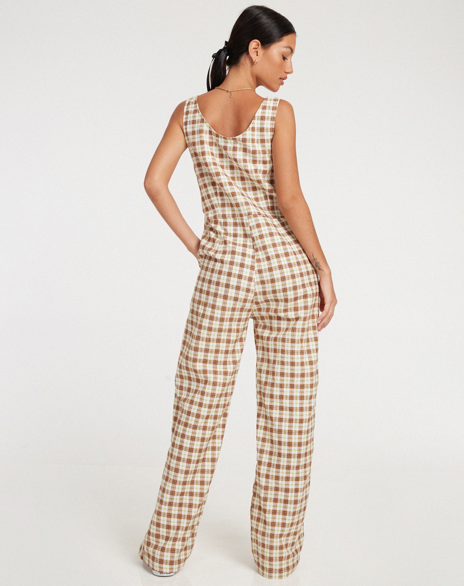 Beatrix Jumpsuit in Yellow Brown Check - Image 2