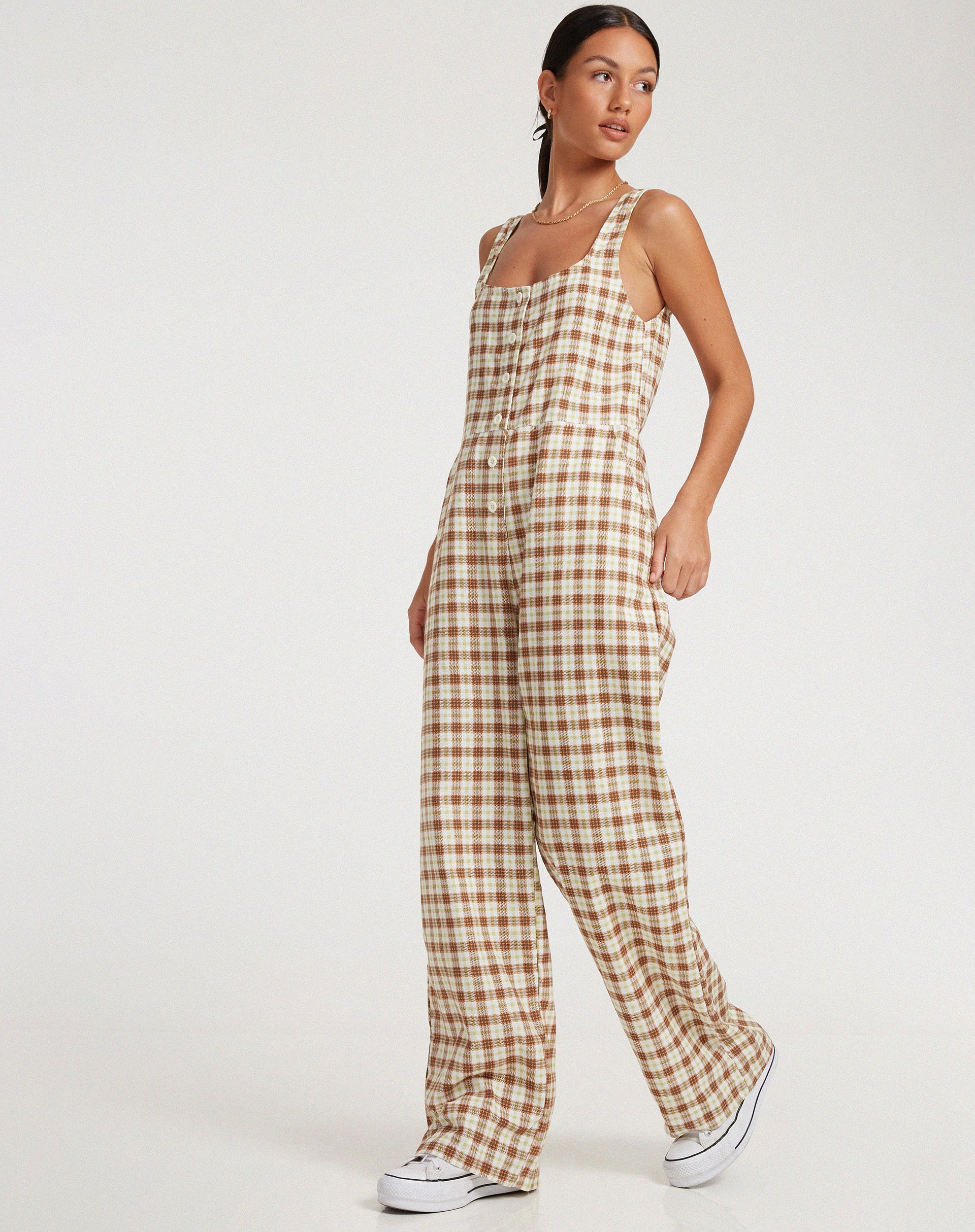 Beatrix Jumpsuit in Yellow Brown Check - Image 4