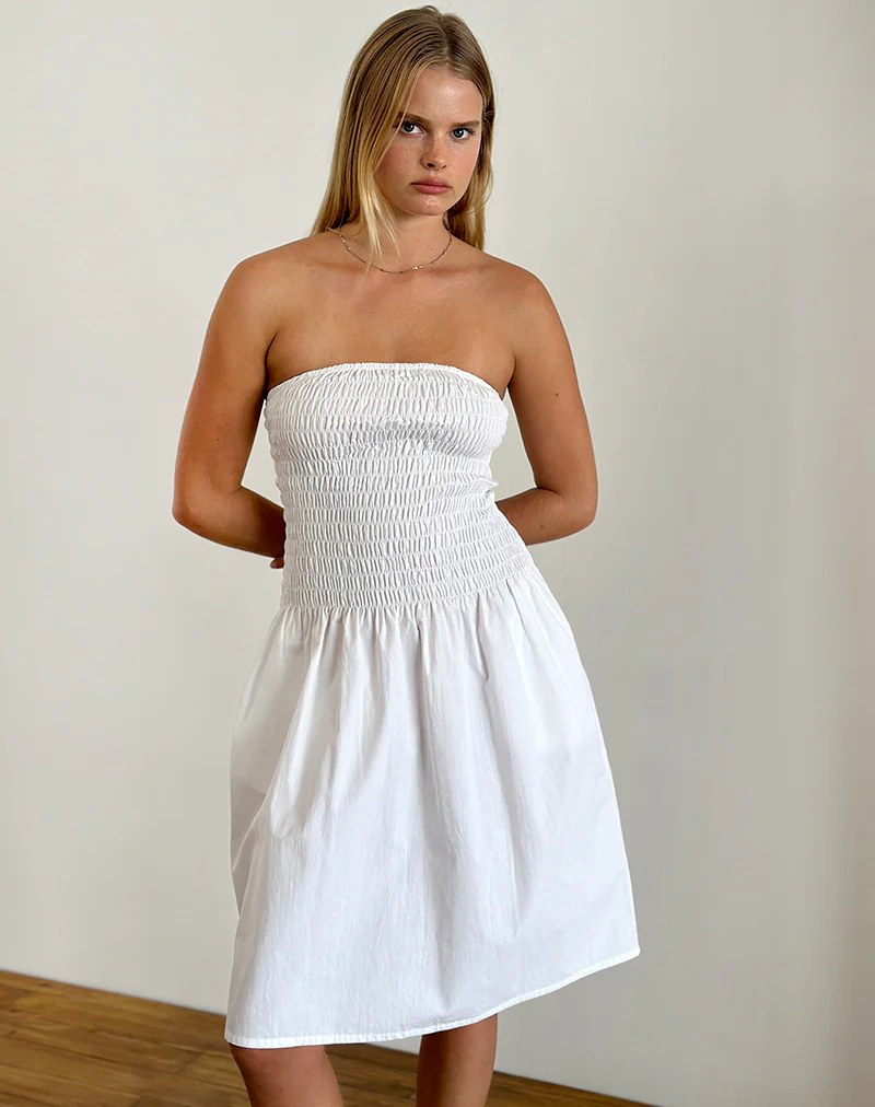 Belesi Bandeau Midi Dress in Poplin White - Image 3
