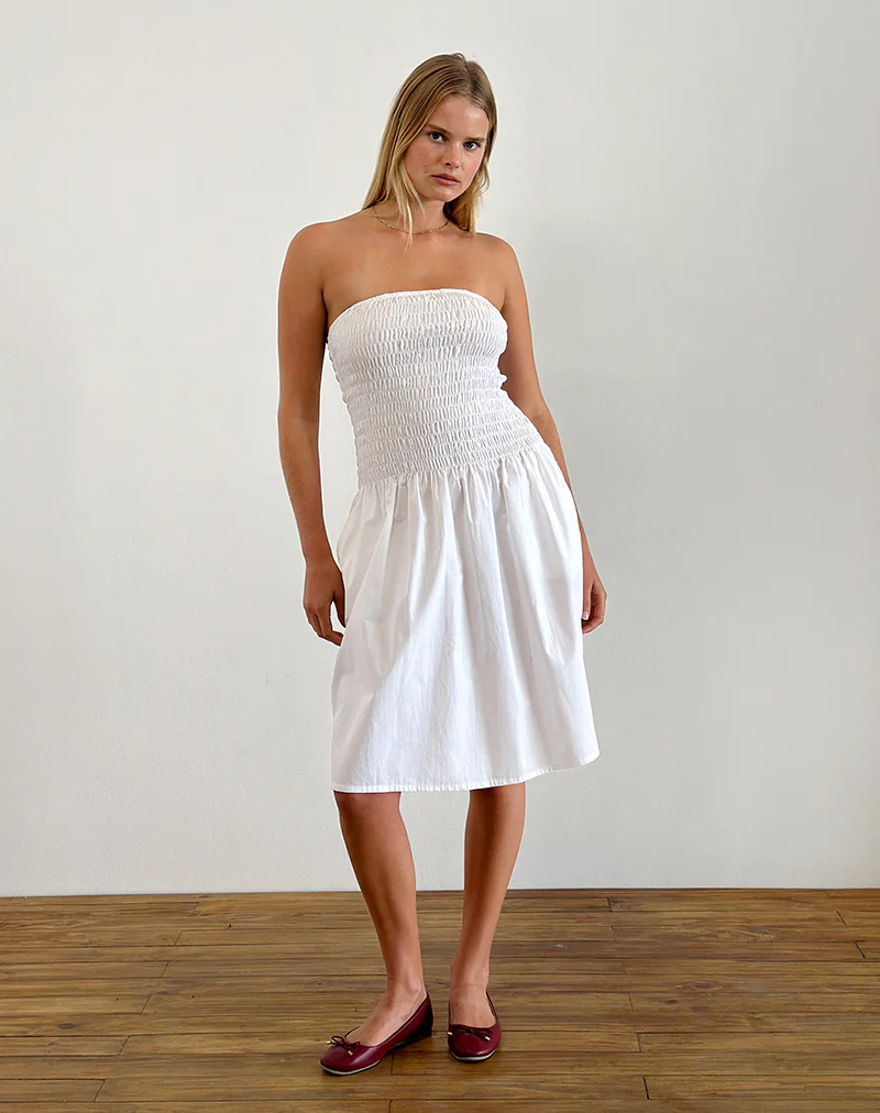 Belesi Bandeau Midi Dress in Poplin White - Image 4