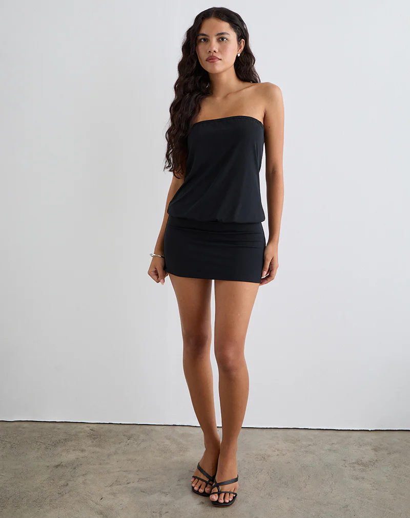 Belia Cinched Waist Mini Dress in Black - Image 3