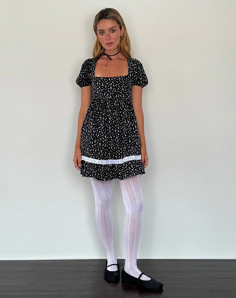 Beling Mini Tea Dress in Black Ditsy Romance - Image 5
