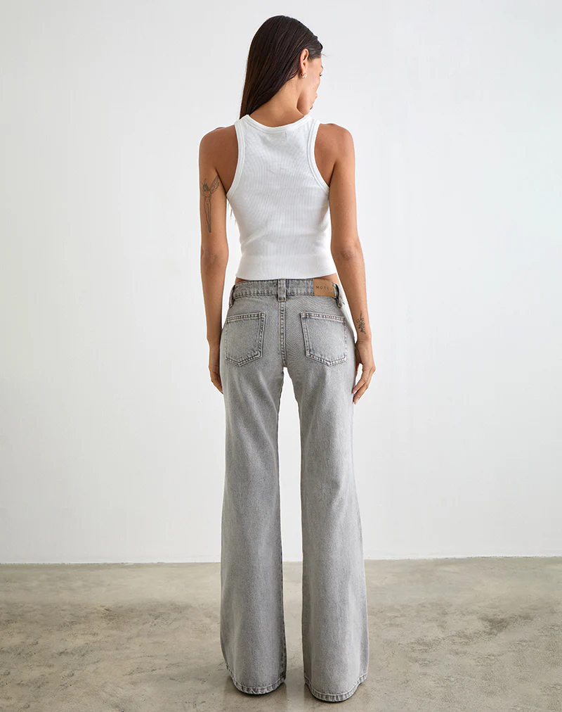 Bell Bottom Low Rise Flare Jeans in Bleached Grey - Image 5