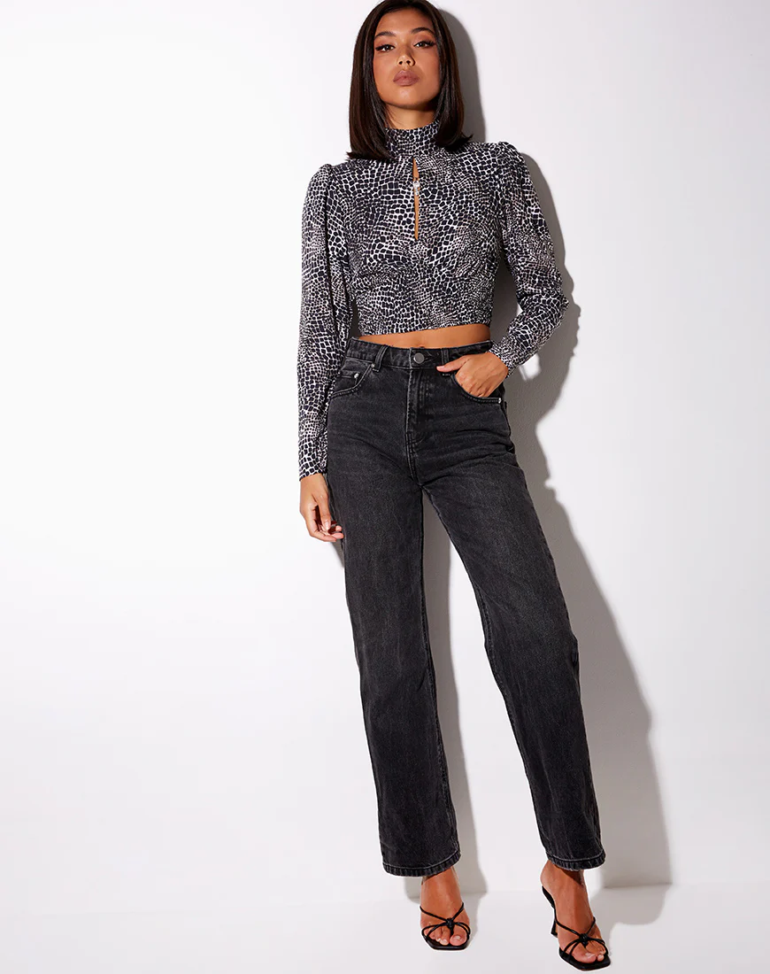 Belovy Longsleeve Top in Abstract Croc Black - Image 3