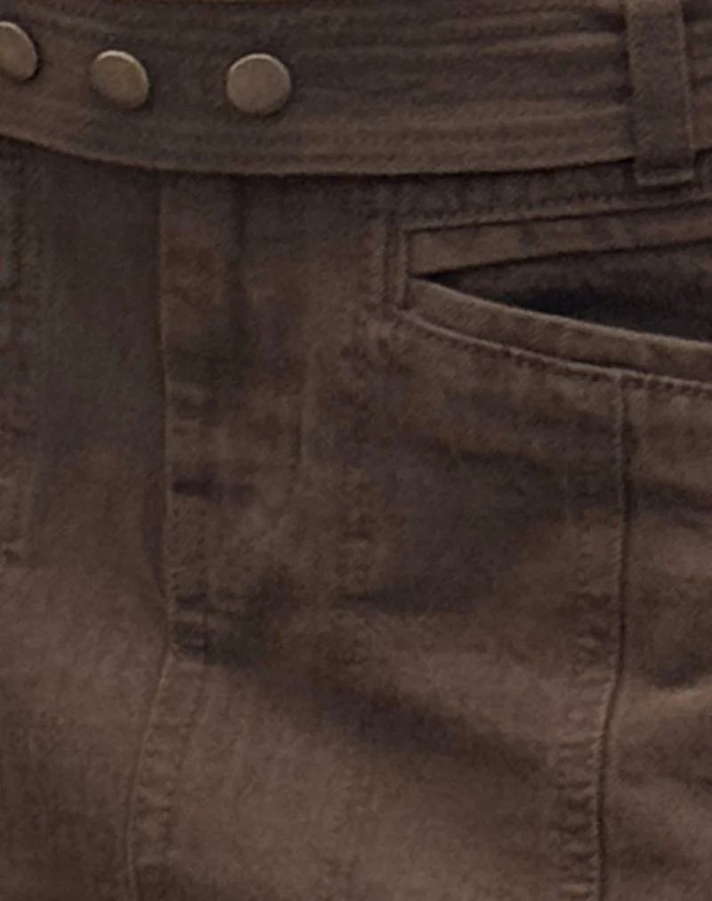 Belted Denim Mini Skirt in Chocolate Brown - Image 6