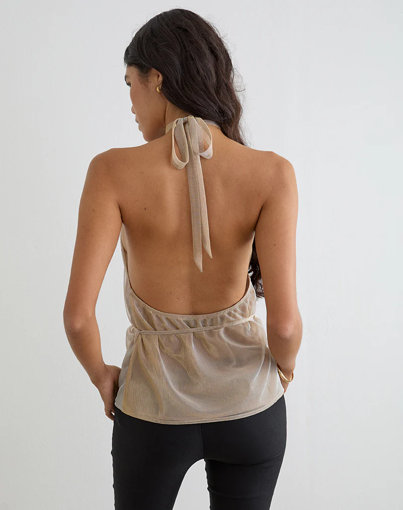 Benicia High Neck Keyhole Top in Gold - Image 3