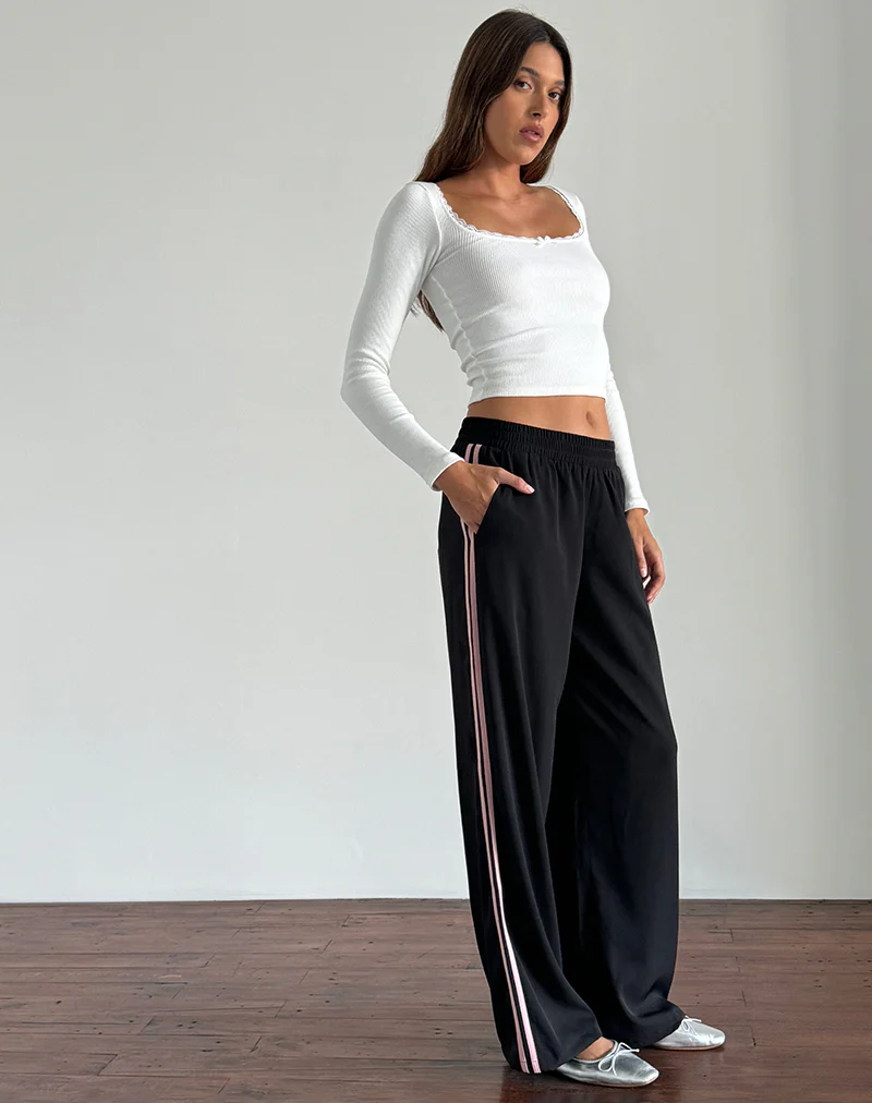 Bennett Trouser in Black with Pink Side Stripe - Image 4