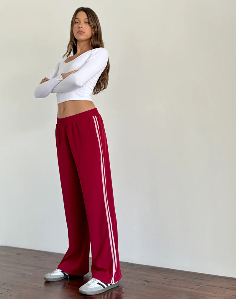 Bennett Wide Leg Trouser in Tailoring Red with Pink Stripe - Image 3