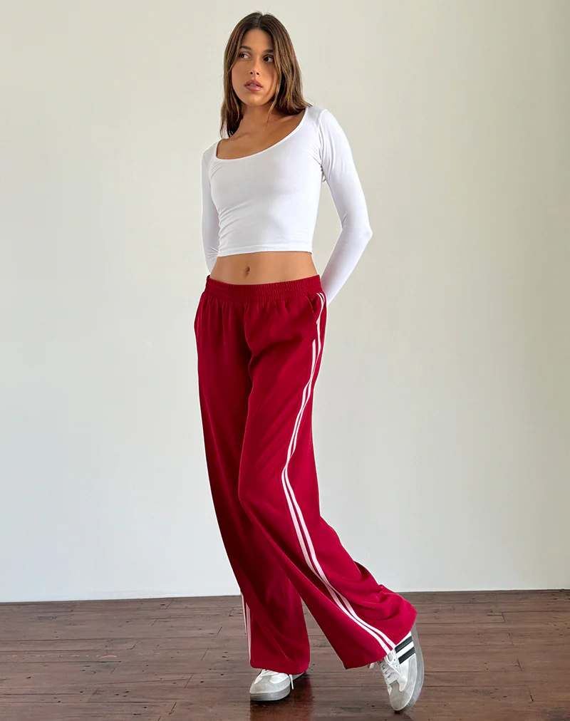 Bennett Wide Leg Trouser in Tailoring Red with Pink Stripe - Image 4