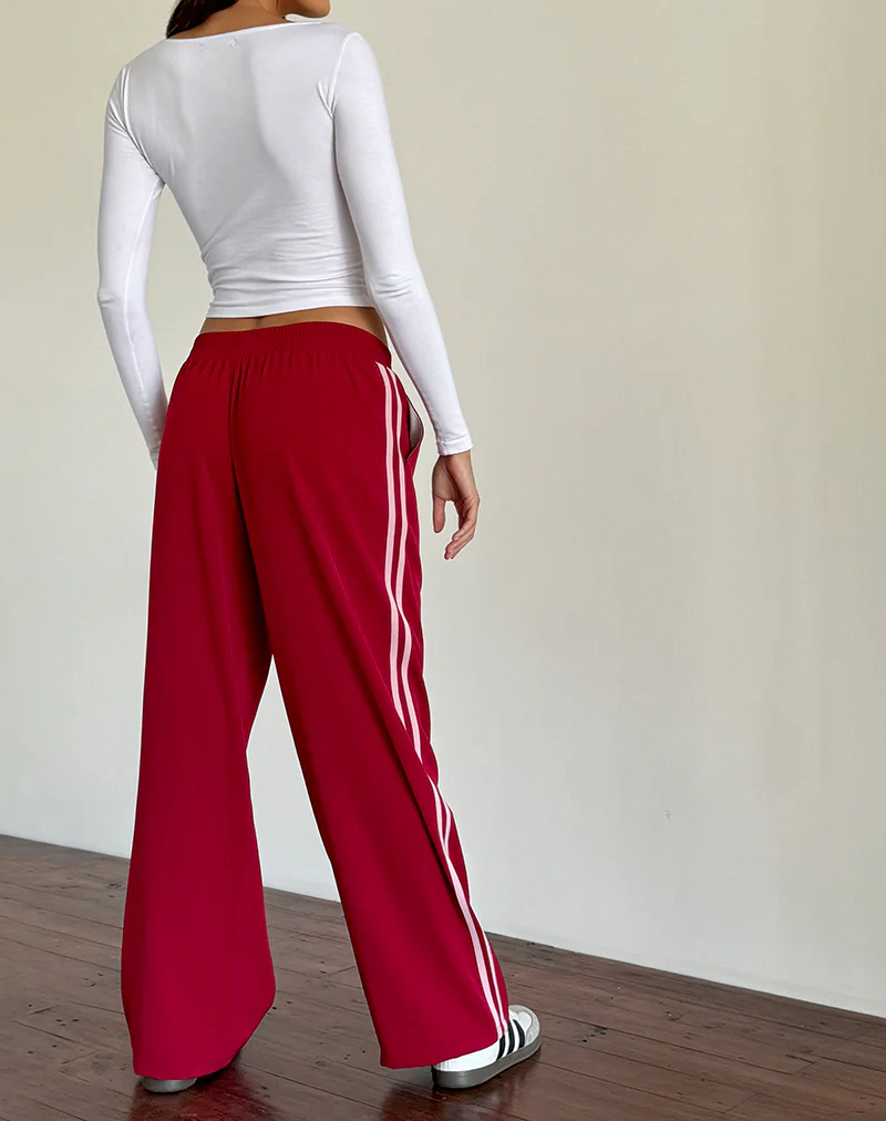 Bennett Wide Leg Trouser in Tailoring Red with Pink Stripe - Image 5