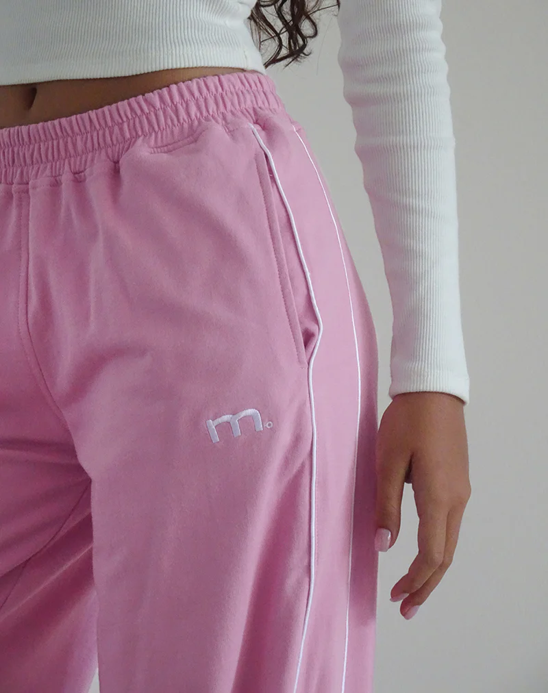 Benton Jogger in Flamingo Pink with White Binding and M Embroidery - Image 5