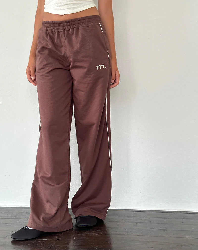 Benton Wide Leg Jogger in Mahogany with Ivory Piping and M Embroidery - Image 2