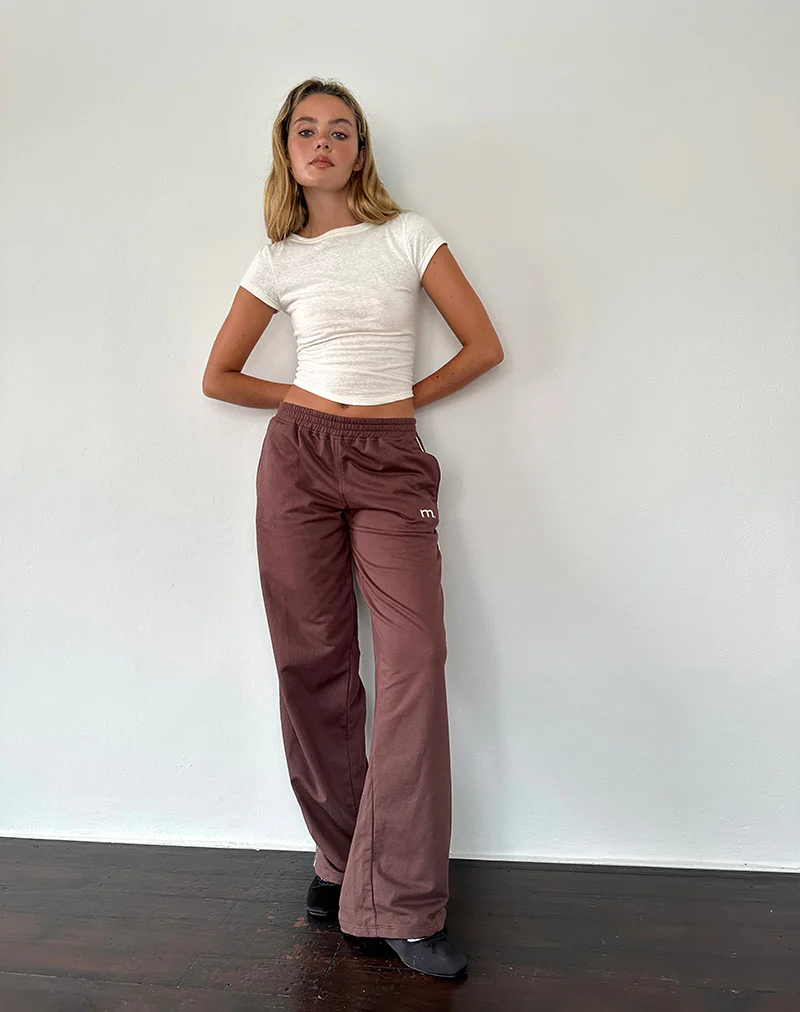Benton Wide Leg Jogger in Mahogany with Ivory Piping and M Embroidery - Image 4