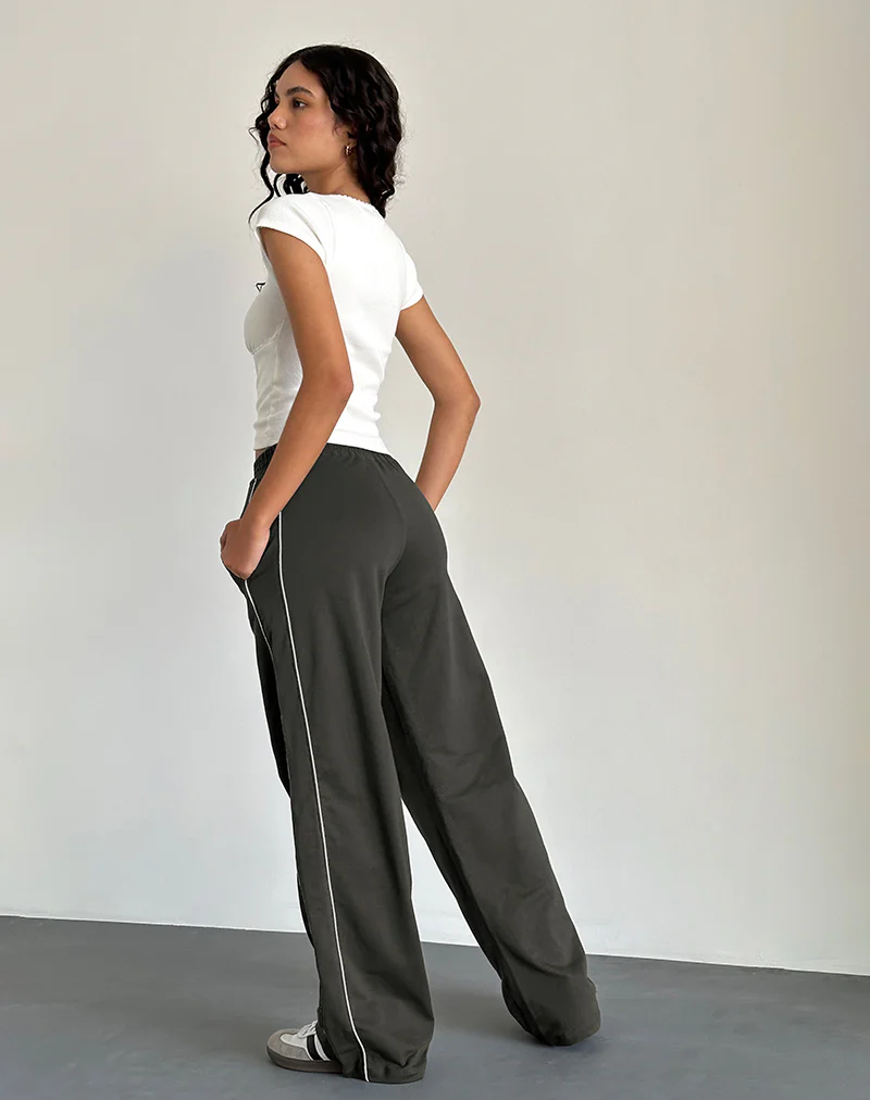 Benton Wide Leg Jogger in Olive with 'M' Embroidery - Image 3