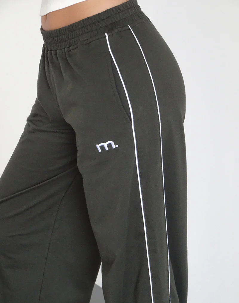 Benton Wide Leg Jogger in Olive with 'M' Embroidery - Image 4