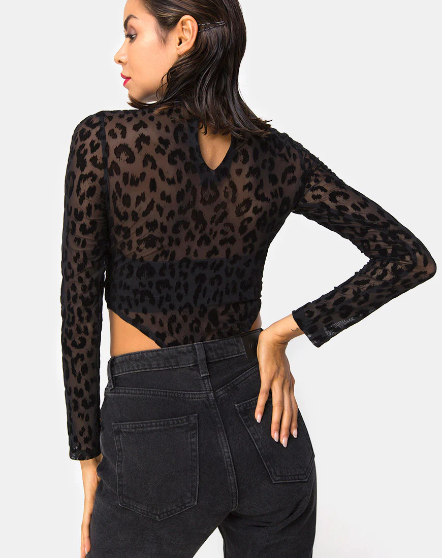 Berani Highneck Bodice in Animal Black Net - Image 3