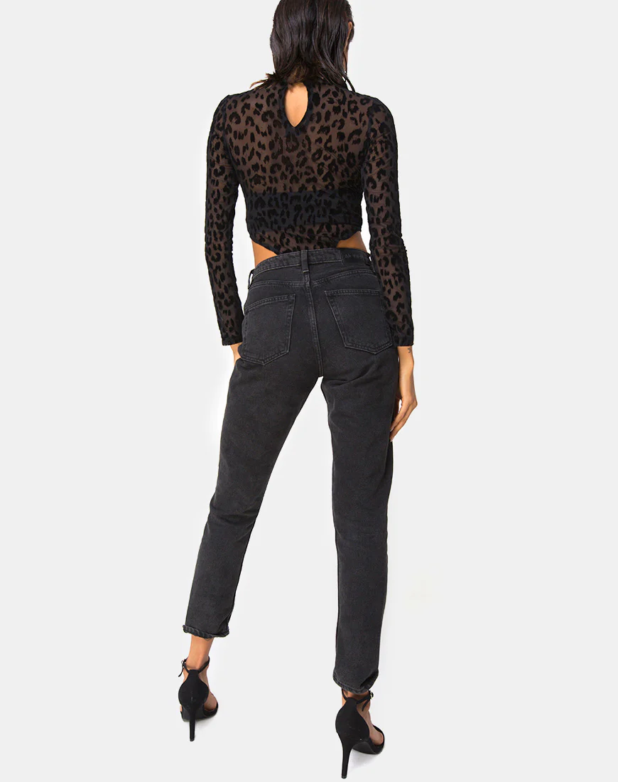 Berani Highneck Bodice in Animal Black Net - Image 5