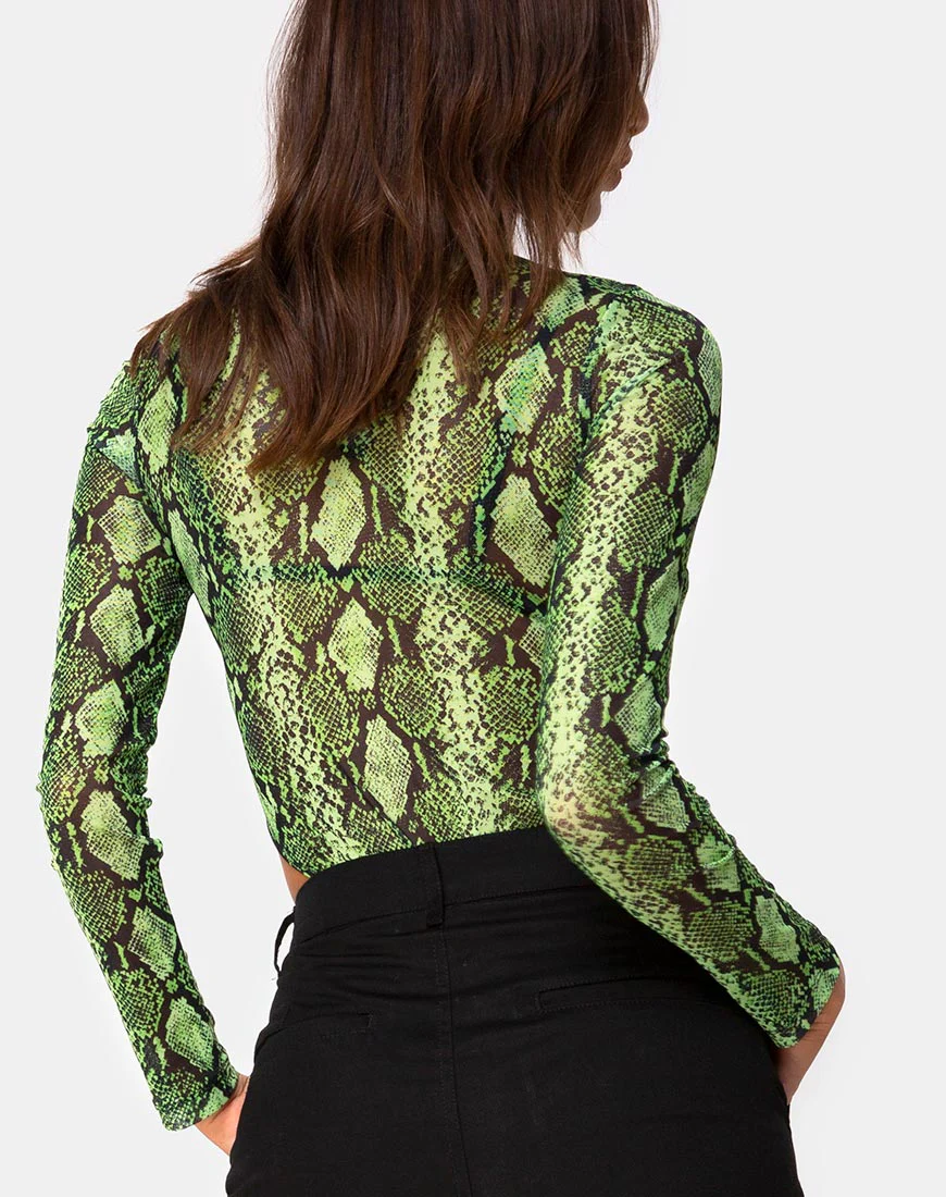 Berani Bodice in Slime Lime Snake Mesh - Image 2