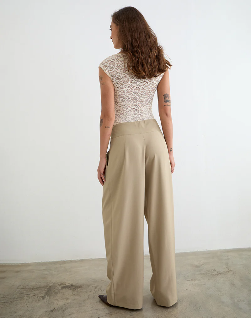 Berdine Wide Leg Trouser in Tailoring Beige - Image 5