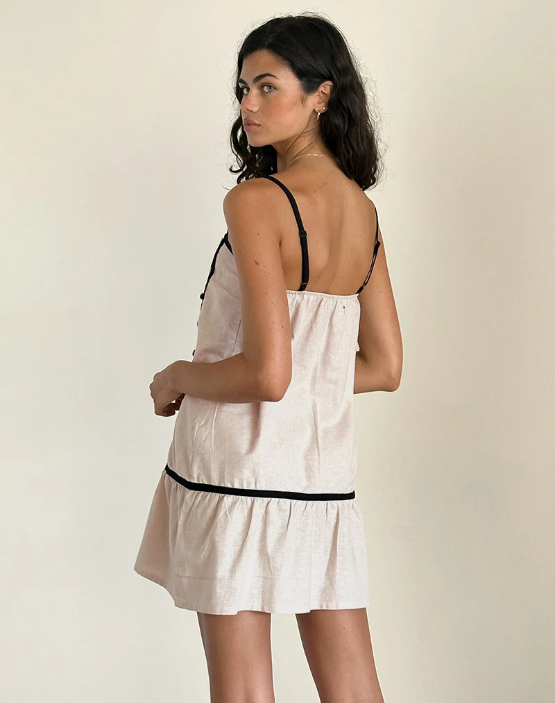 Berin Mini Tea Dress in Linen Ecru with Black Binding - Image 2