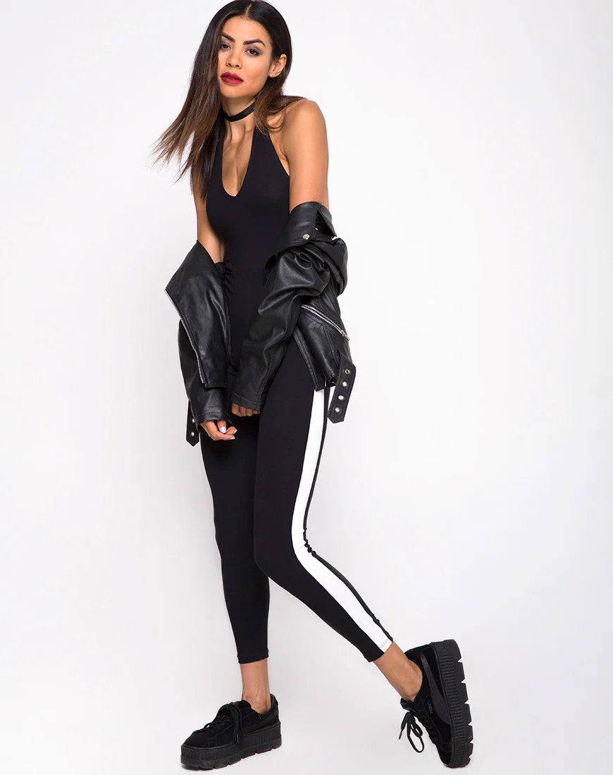 Beripe Plunge Unitard in Black with White Stripe - Image 5
