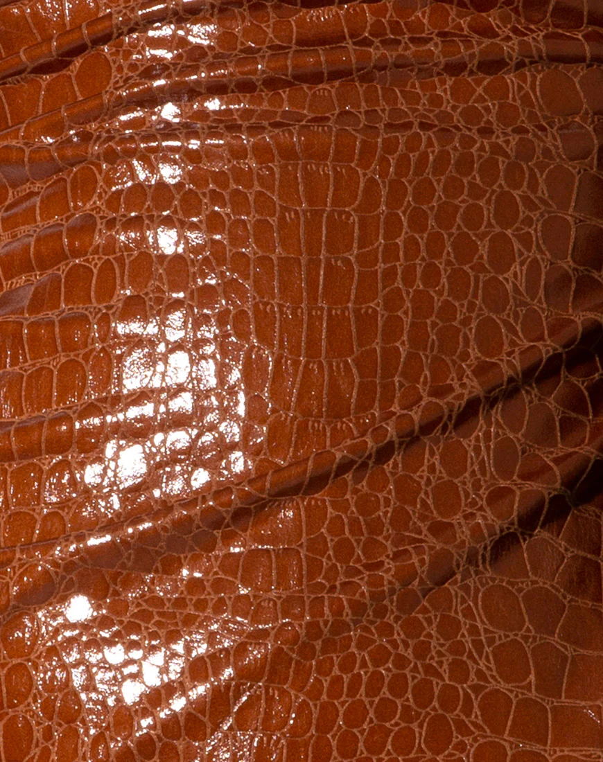 Berliz Bodycon Dress in Croc PU Brown - Image 5