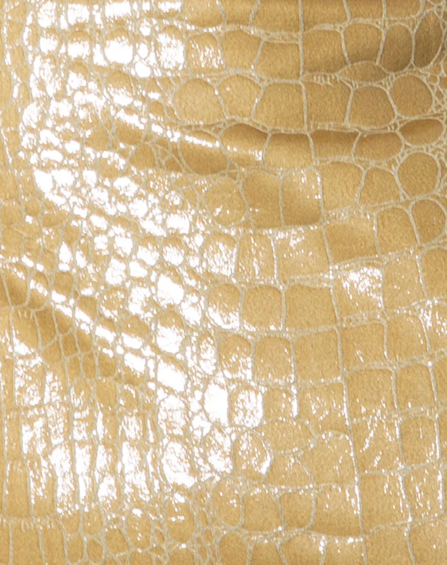 Berliz Bodycon Dress in Croc PU Khaki - Image 5