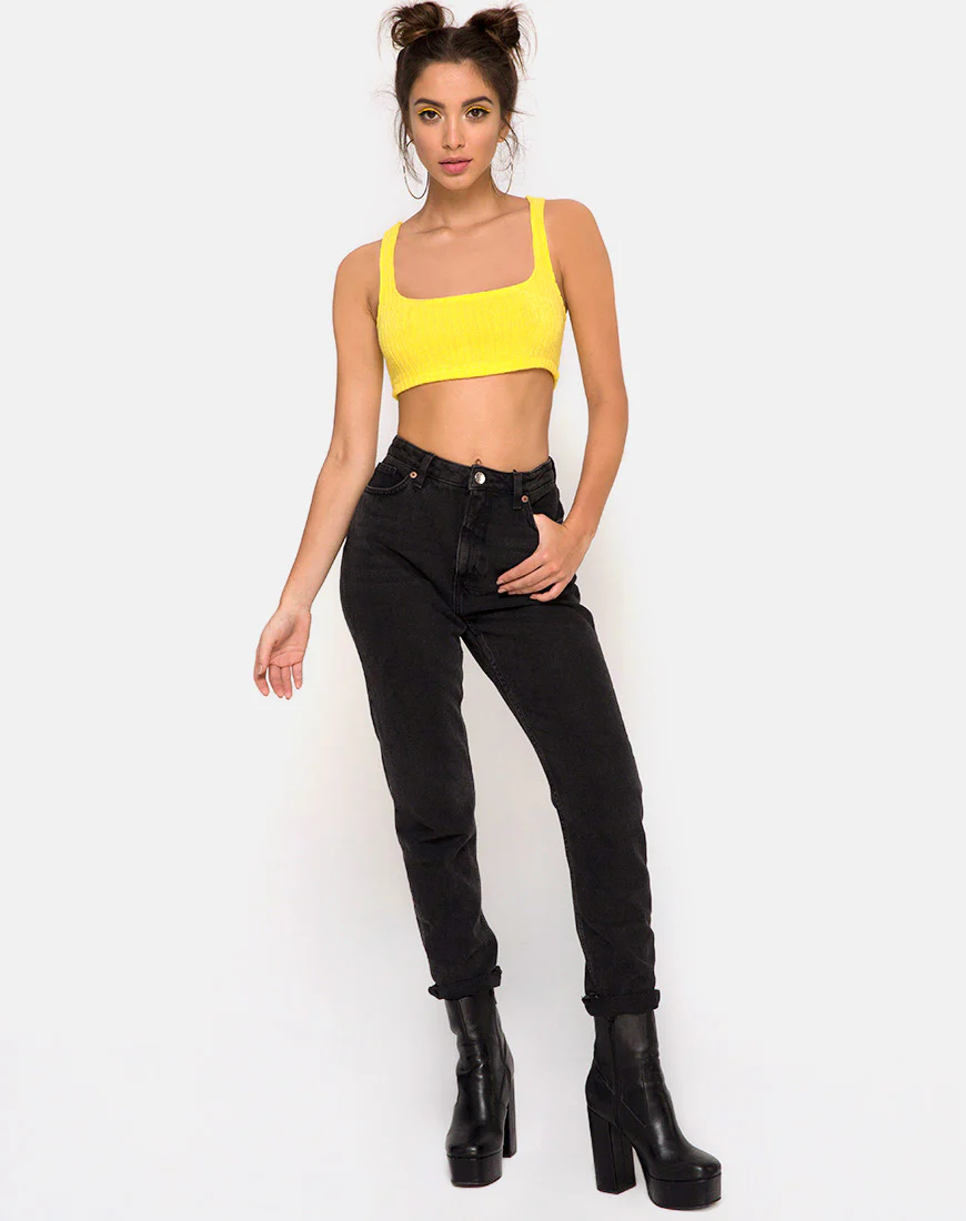 Berries Crop Top in Rib Knit Yellow - Image 2
