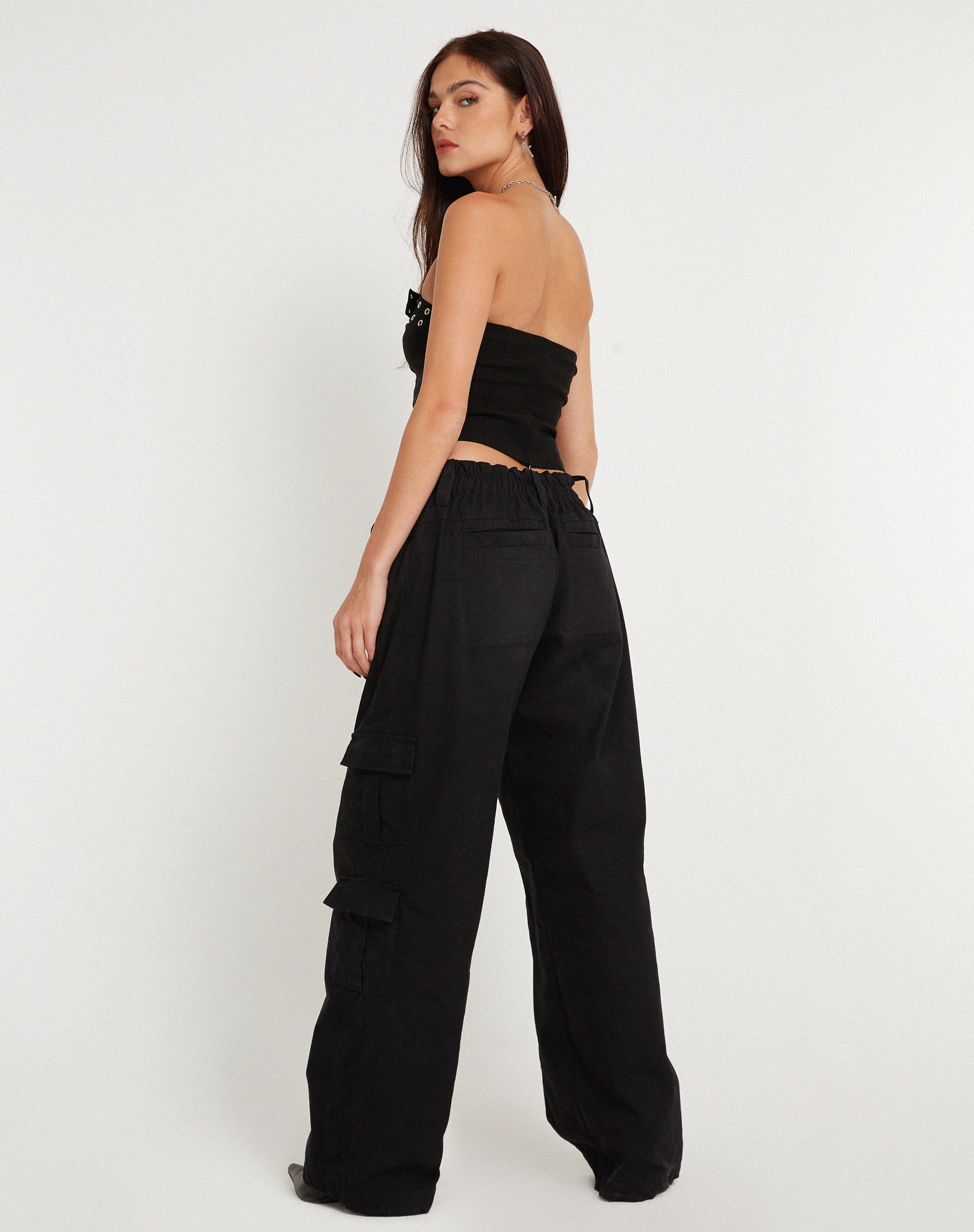 Bertha Strapless Crop Top in Black with Eyelet - Image 6