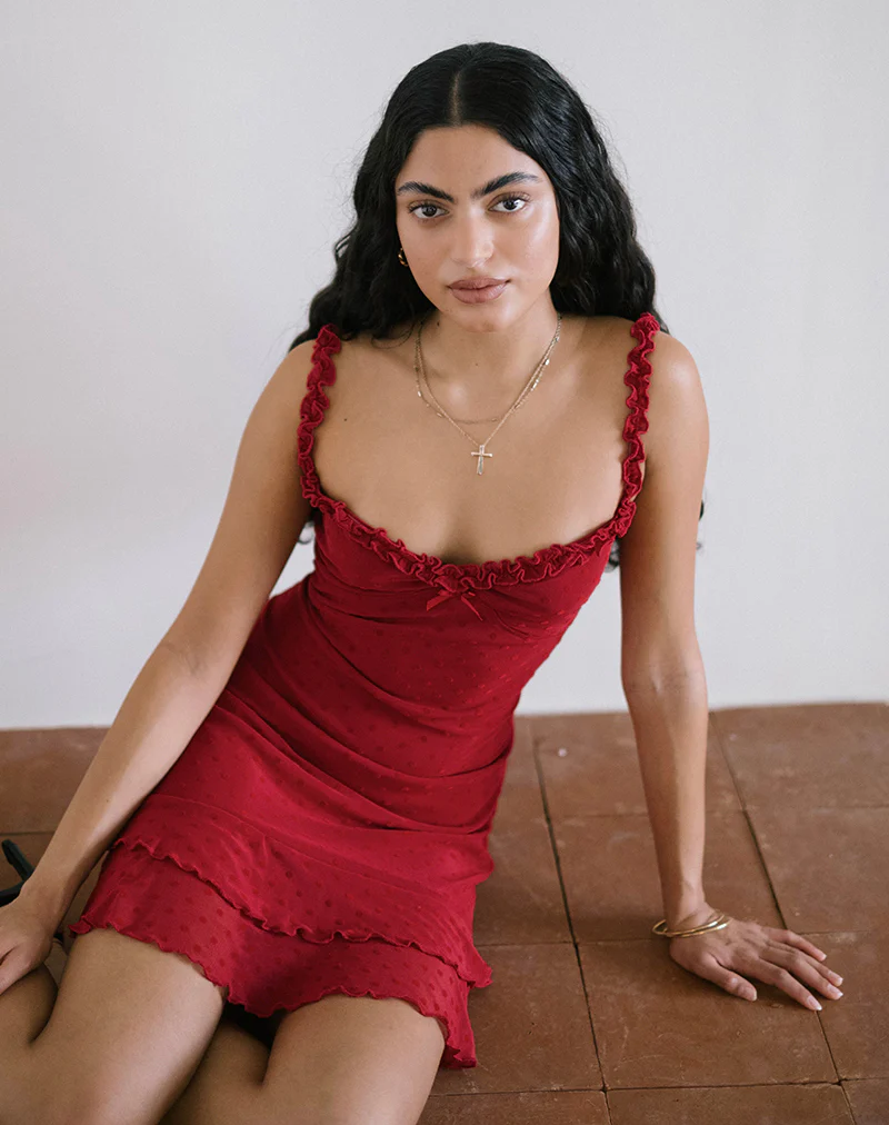 Bestari Mini Dress in Basic Polka Cherry - Image 2