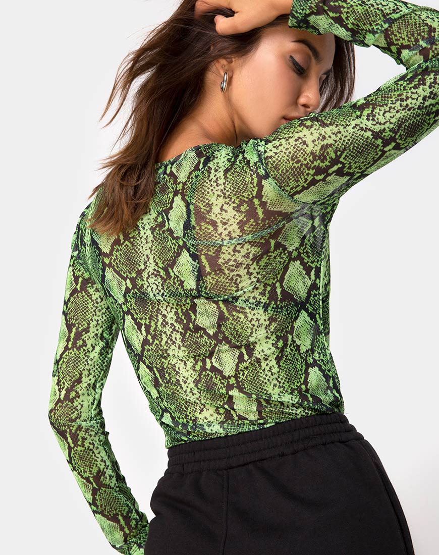 Betina Bodice in Slime Lime Snake Mesh - Image 2