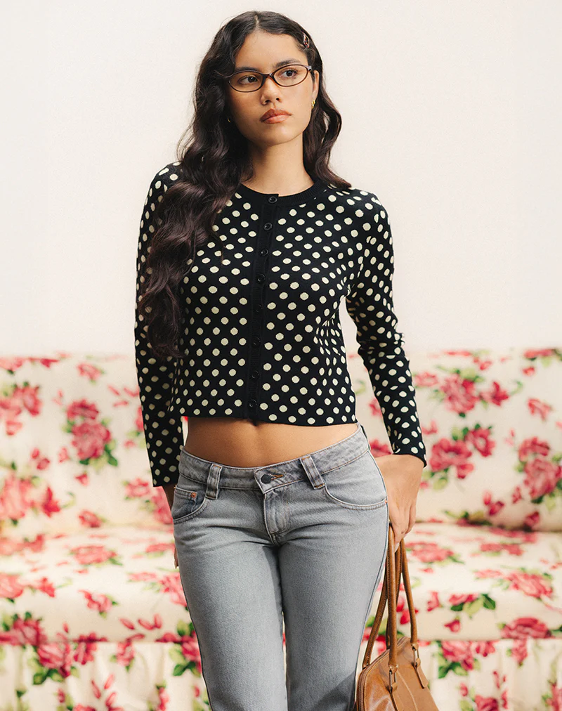 Bhavina Cardigan in Mono Polka