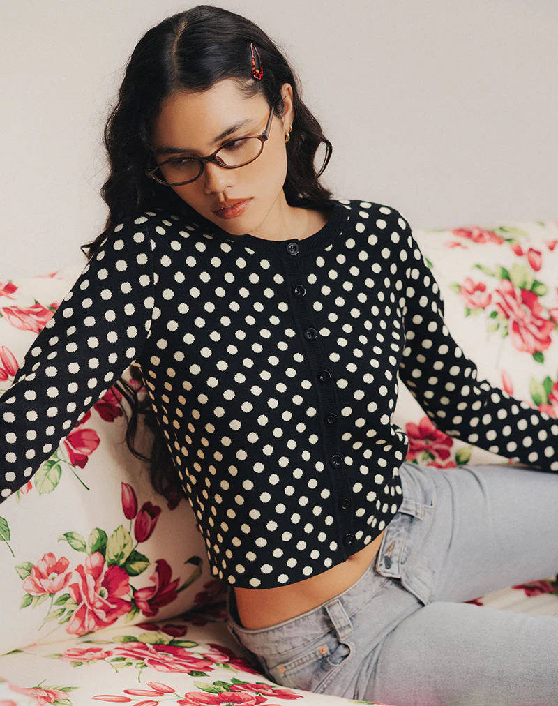 Bhavina Cardigan in Mono Polka - Image 2