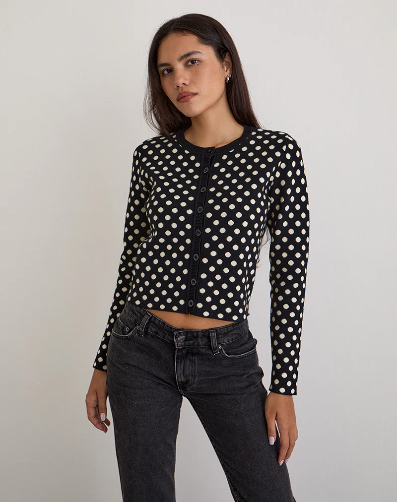 Bhavina Cardigan in Mono Polka - Image 4