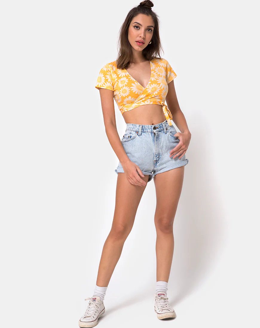 Biaz Wrap Crop in Sunkissed Floral Yellow - Image 3