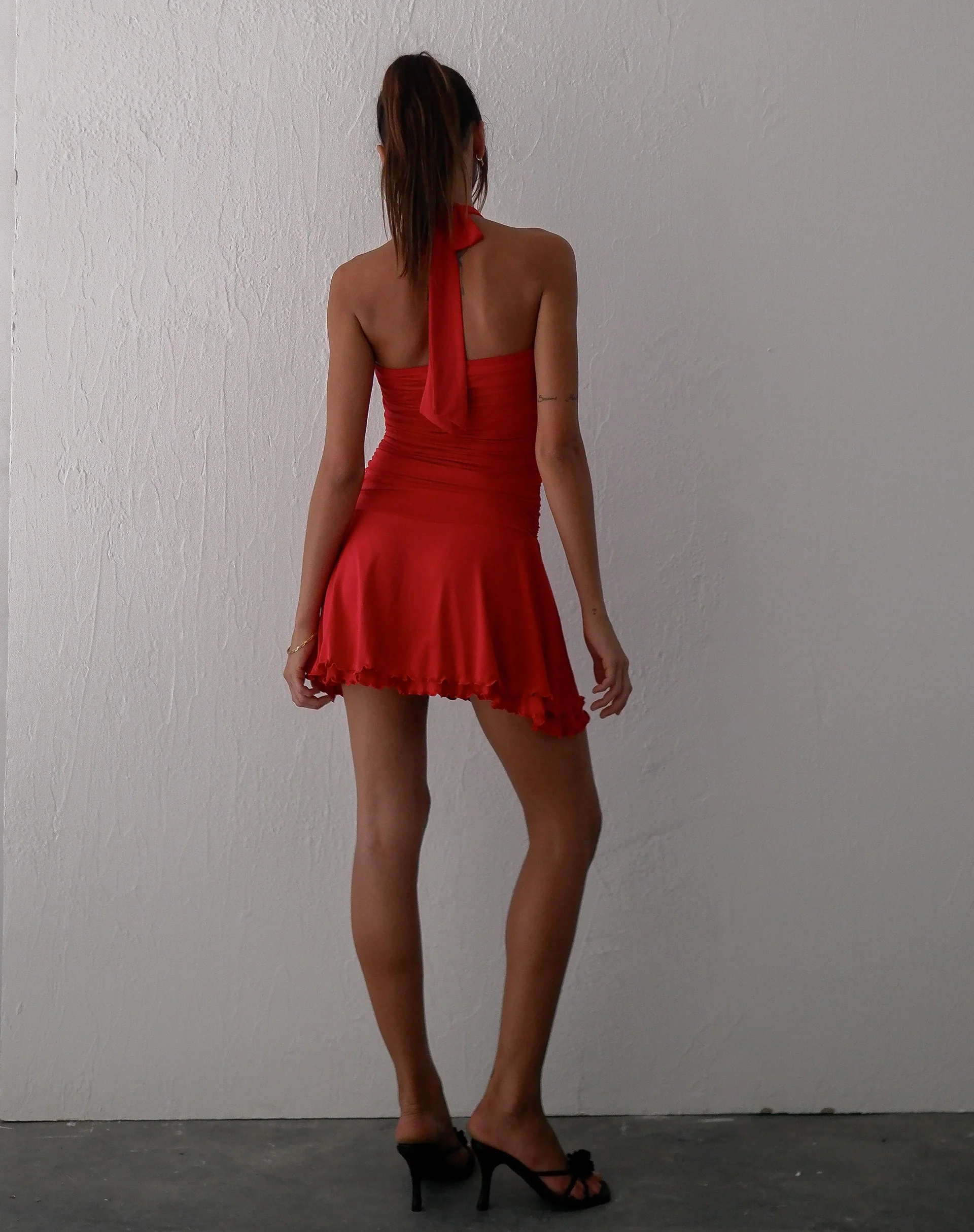 Bibi Bandeau Halterneck Mini Dress in Red - Image 5