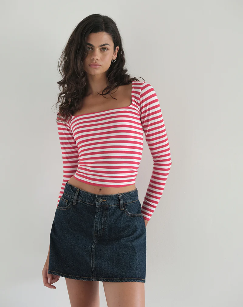 Biga Long Sleeve Top in Red and White Stripe - Image 3
