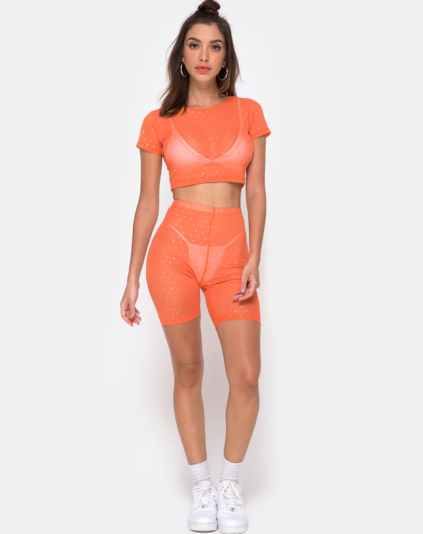Bike Short in Crystal Net Orange - Image 3