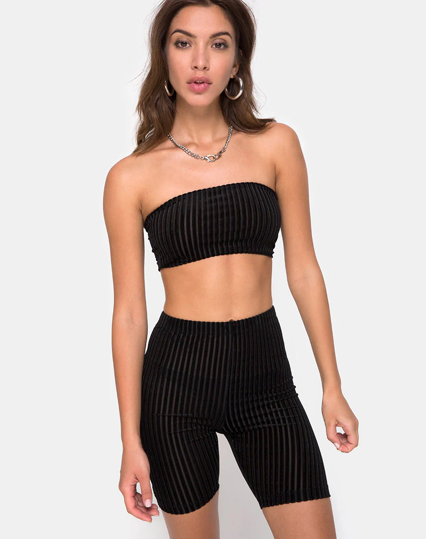 Bike Short in Velvet Sheer Stripe Black  X Princess Polly - Image 3