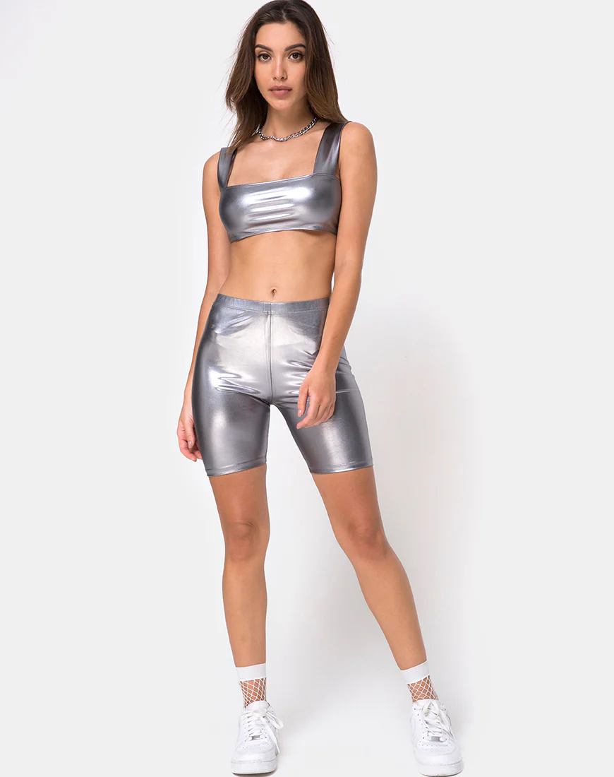 Bike Short in Metallic Silver - Image 3