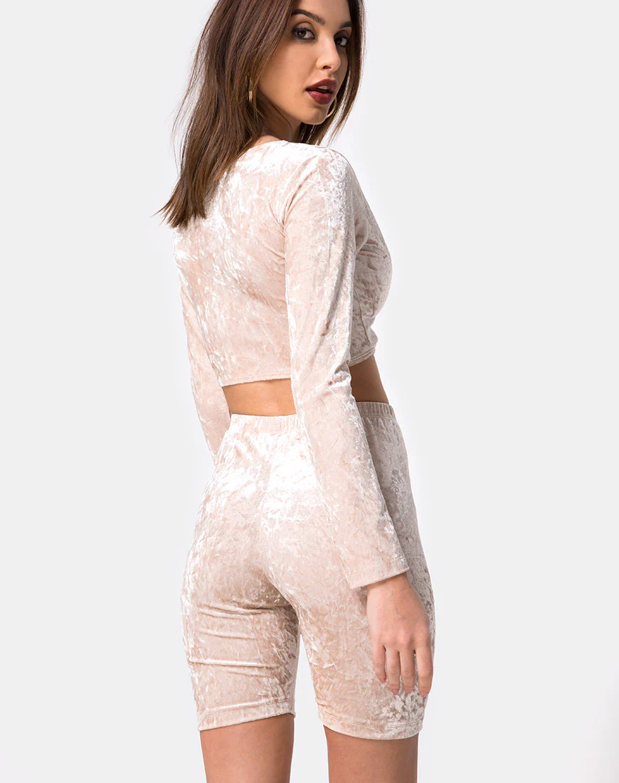 Bike Short in Cream Crushed Velvet - Image 2