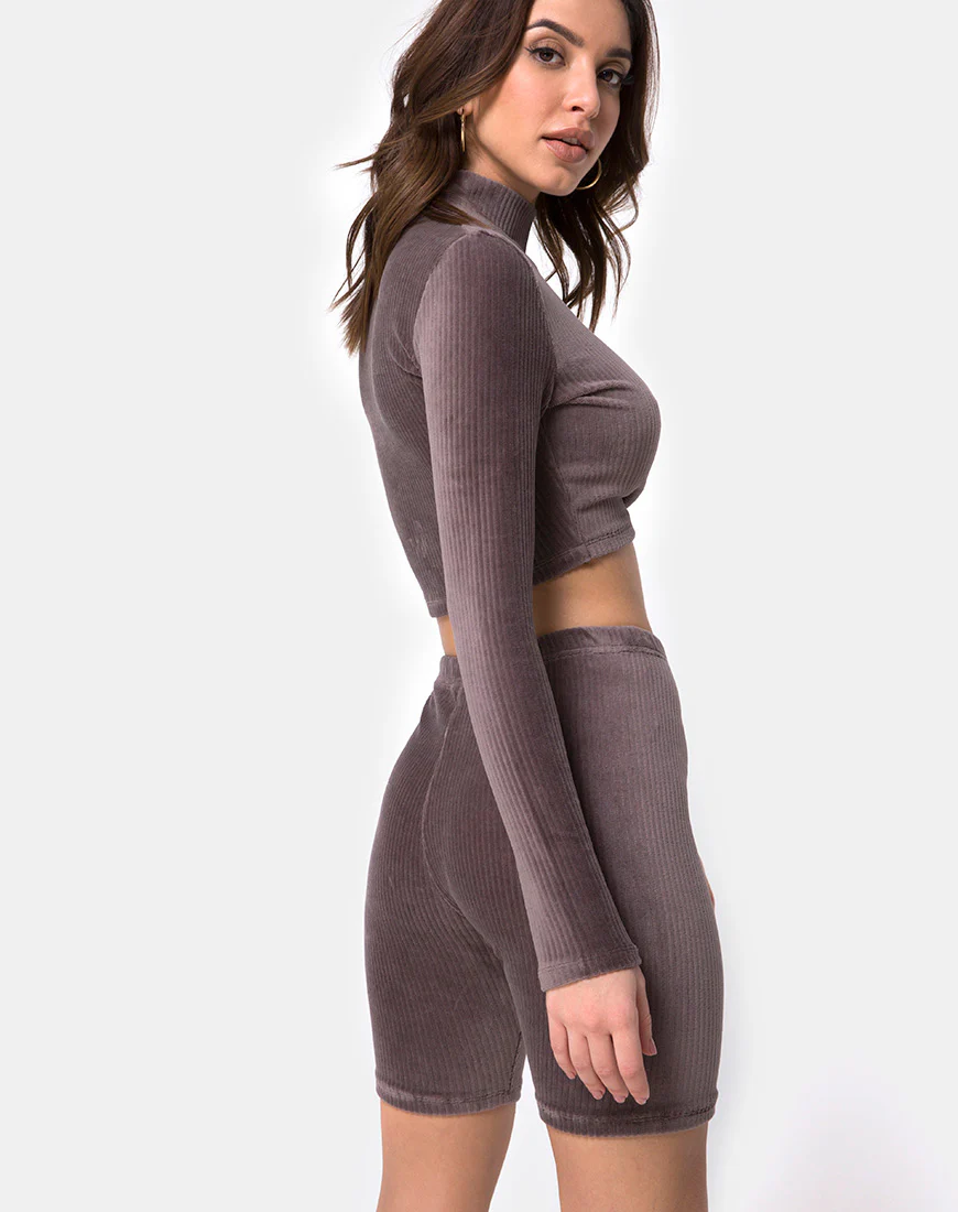 Bike Short in Mocha Rib Velvet - Image 2