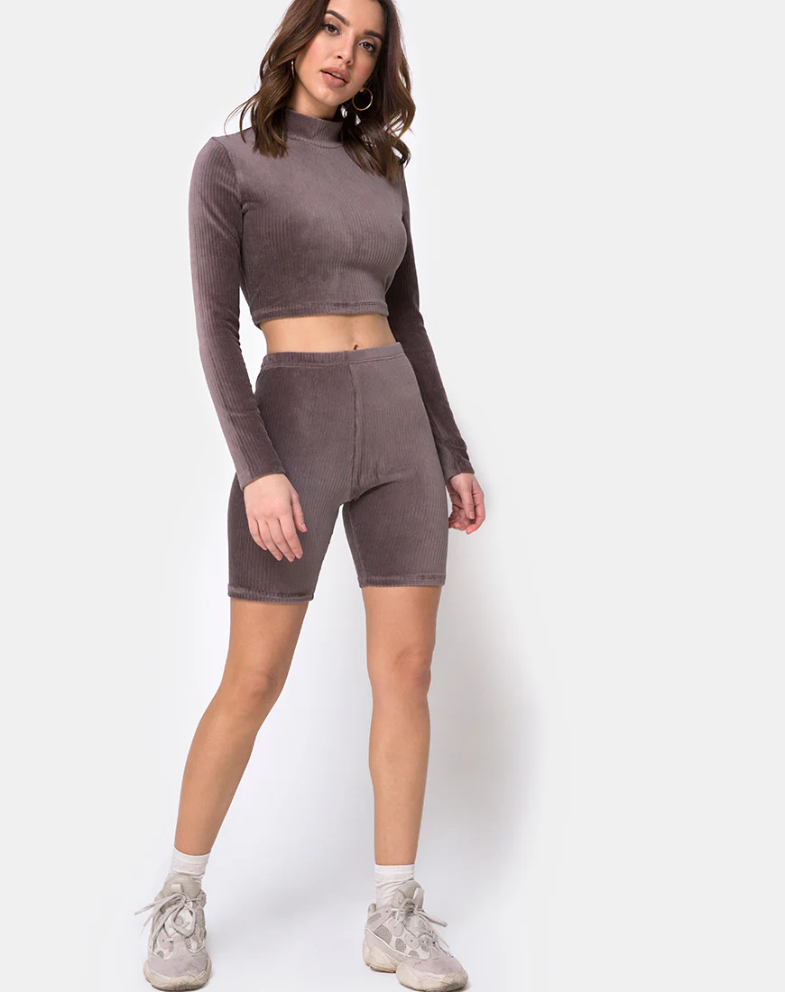 Bike Short in Mocha Rib Velvet - Image 3