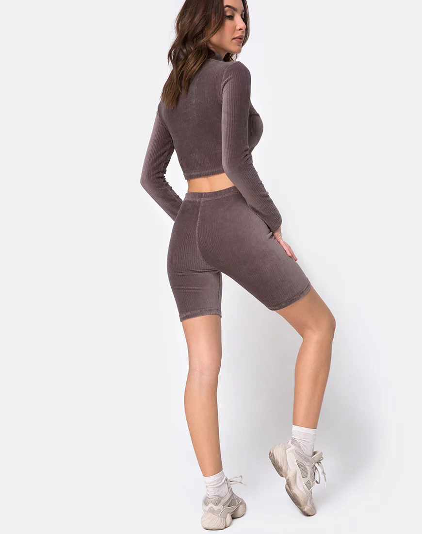 Bike Short in Mocha Rib Velvet - Image 4
